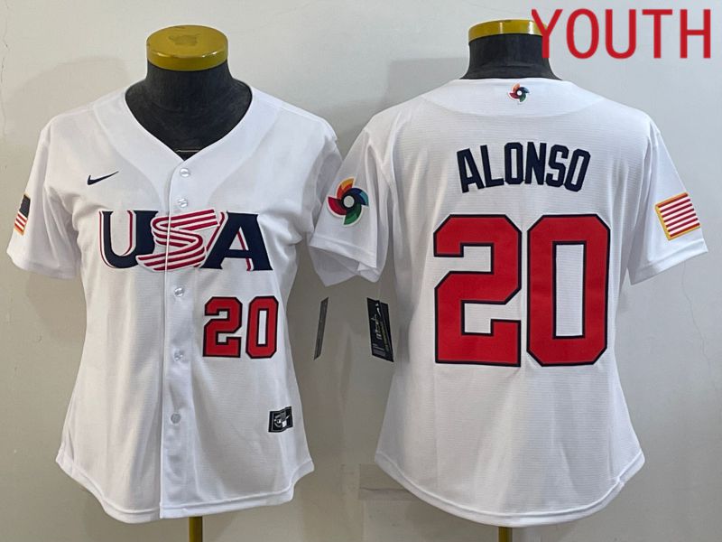 Youth 2023 World Cub USA #20 Alonso White MLB Jersey3